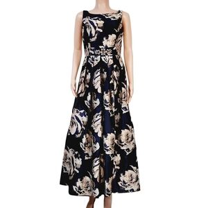 Eliza J Embellished Floral Ballgown Dress Navy Multi Size 10